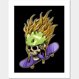 fire skull skate Posters and Art